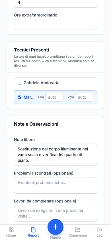 Form rapporto su telefono