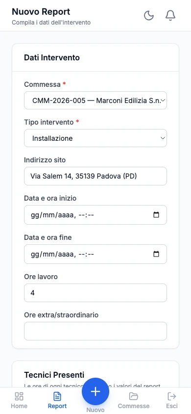 Compilazione del rapporto dal telefono