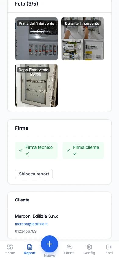 Foto dell'impianto fotovoltaico allegate al rapporto dal telefono